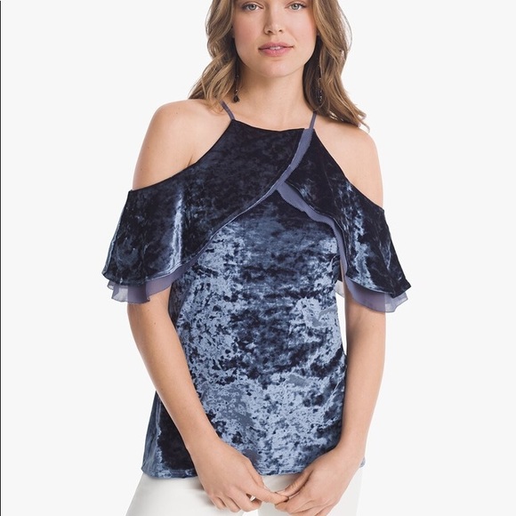 White House Black Market Tops - NEW WHBM Cold Shoulder Velvet Flounce Top Sz Med